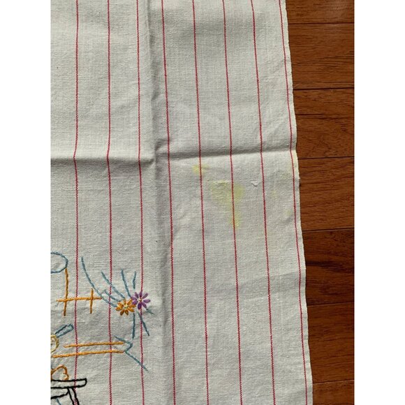 Vintage Red Pinstriped Hand Embroidered Chef cooking Hand Towel - Picture 4 of 8